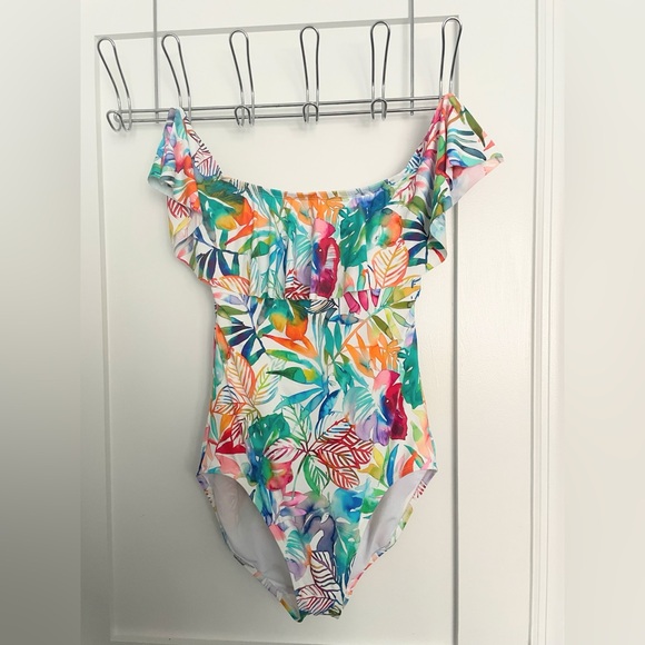 NWT Ralph Lauren Ruffled Off-The-Shoulder One-Piece Swimsuit — Size 12 - Picture 8 of 10